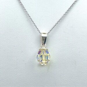 Elegant 925 Sterling Silver Faceted Crystal Pendant Necklace 18” Adjustable